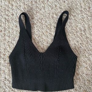 Black Ribbed Knit Crop Top
